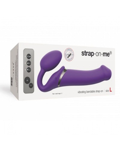 Безремневой страпон с вибрацией Strap-On-Me Vibrating Violet L, диам. 3,7см, пульт ДУ, регулируемый