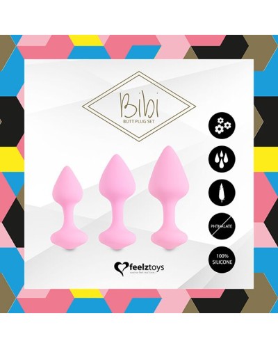 Набор силиконовых анальных пробок FeelzToys - Bibi Butt Plug Set 3 pcs Pink