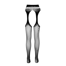 Еротичні колготки-бодістокінг Passion ECO S002 black, з доступом, геометричне плетіння