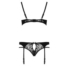 Комплект белья PAULINE SET black XXL/XXXL - Passion: стрэпы: лиф, стринги и пояс для чулок