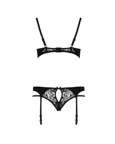 Комплект белья PAULINE SET black XXL/XXXL - Passion: стрэпы: лиф, стринги и пояс для чулок