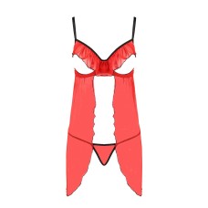 Прозрачный пеньюар с открытой грудью CHERRY CHEMISE red XXL/XXXL - Passion Exclusive, трусики