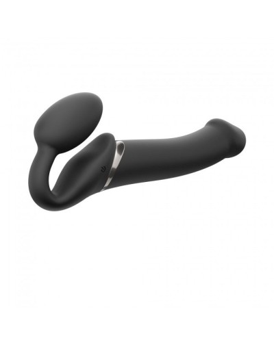 Безремневой страпон с вибрацией Strap-On-Me Vibrating Black L, диаметр 3,7см, пульт ДУ, регулируемый