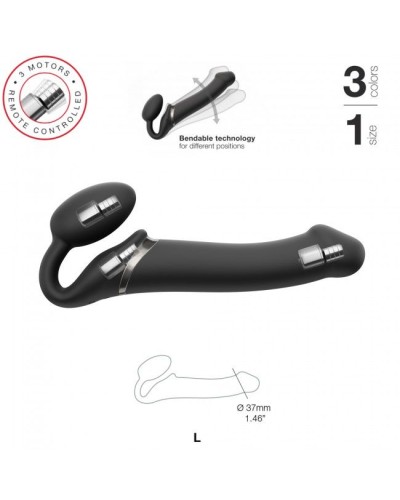 Безремневой страпон с вибрацией Strap-On-Me Vibrating Black L, диаметр 3,7см, пульт ДУ, регулируемый