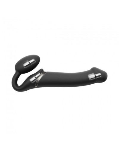 Безремневой страпон с вибрацией Strap-On-Me Vibrating Black L, диаметр 3,7см, пульт ДУ, регулируемый