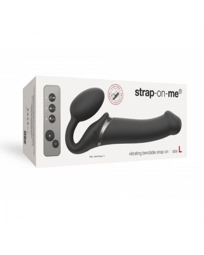 Безремневой страпон с вибрацией Strap-On-Me Vibrating Black L, диаметр 3,7см, пульт ДУ, регулируемый