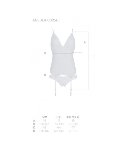 Корсет із пажами, трусики з ажурним декором та відкритим кроком Ursula Corset white L/XL — Passion