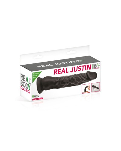 Фалоімітатор із присоскою Real Body — Real Justin Black, TPE, діаметр 4,2 см