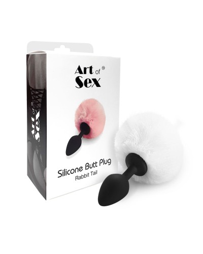 Силиконовая анальная пробка М Art of Sex - Silicone Bunny Tails Butt plug, цвет Белый, диаметр 3,5 с