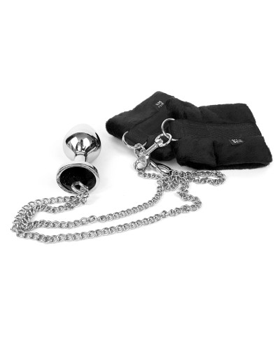 Наручники с металлической анальной пробкой Art of Sex Handcuffs with Metal Anal Plug  size M Black