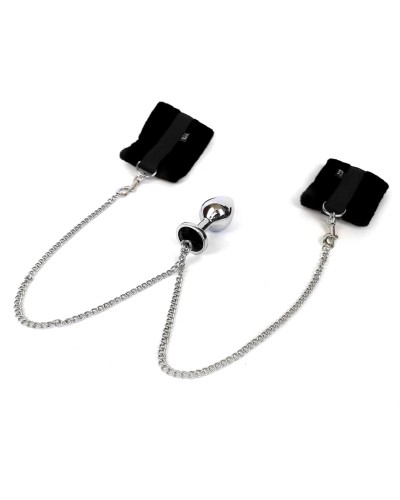 Наручники с металлической анальной пробкой Art of Sex Handcuffs with Metal Anal Plug  size M Black