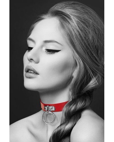 Чокер с кольцом для поводка Bijoux Pour Toi - FETISH Red, экокожа