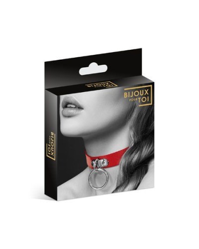 Чокер с кольцом для поводка Bijoux Pour Toi - FETISH Red, экокожа