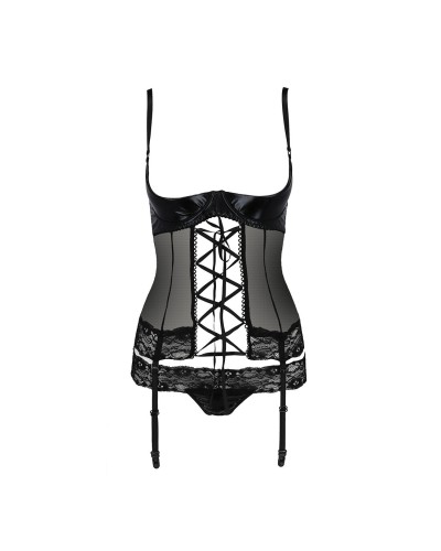 Корсет с открытой грудью NORTH CORSET black L/XL - Passion Exclusive, пажи, трусики, шнуровка