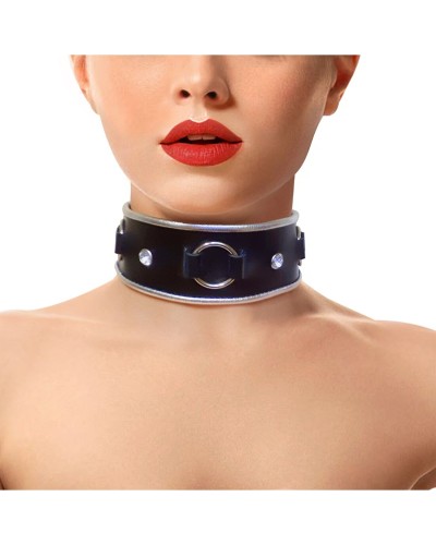 Ошейник из натуральной кожи со стразами и кольцом Art of Sex -  Collar Ring