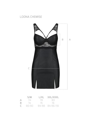 Бэби-долл из эко-кожи и кружева Loona Chemise black S/M - Passion