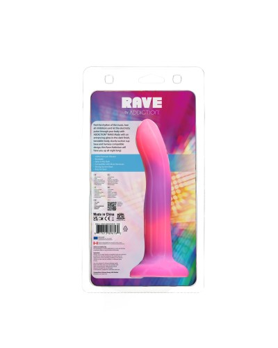 Светящийся в темноте фаллоимитатор ADDICTION Rave 8″ Glow in the Dark Dildo Pink Purple, 20,3 см