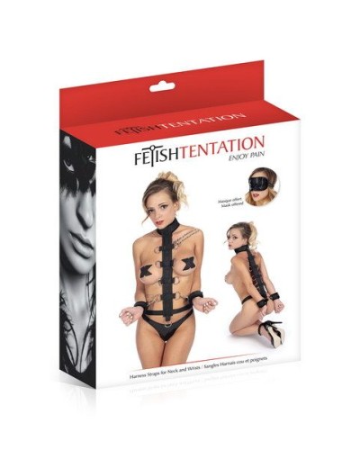 Регулируемый ремень для шеи и запястий Fetish Tentation Harness Straps for Neck с маской на глаза