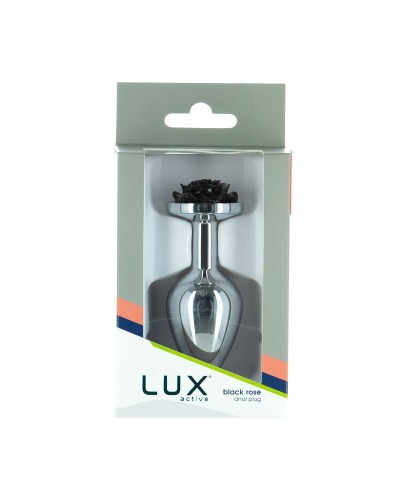 Металева анальна пробка Lux Active з трояндою - Rose Anal Plug - Black, віброкуля в подарунок