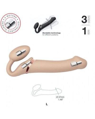 Безремневой страпон с вибрацией Strap-On-Me Vibrating Flesh L, диаметр 3,7см, пульт ДУ, регулируемый