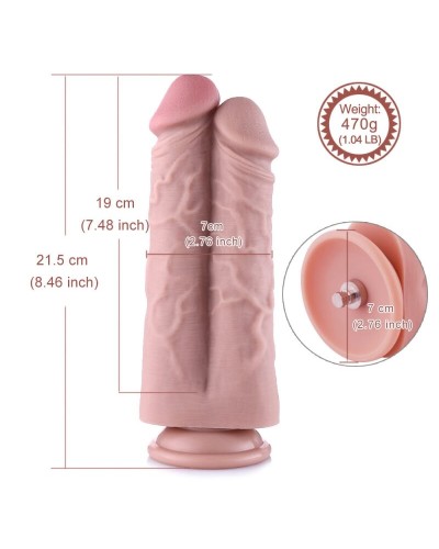 Подвійний дилдо для секс-машин Hismith 8.5″ Two Cocks One Hole Silicone Dildo