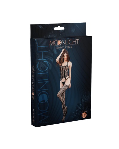 Бодистокинг с доступом Moonlight Model 08 Black, имитация корсета и чулок на подвязках