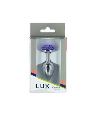 Металева анальна пробка Lux Active з трояндою - Rose Anal Plug - Purple, віброкуля в подарунок