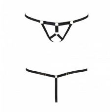 Трусики-стрінги зі стреп ARMANDA THONG black S/M - Passion Exclusive