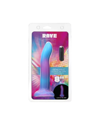 Светящийся в темноте фаллоимитатор ADDICTION Rave 8″ Glow in the Dark Dildo Blue Purple, 20,3 см