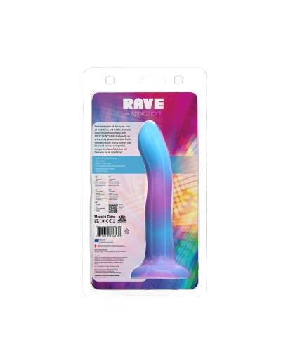 Светящийся в темноте фаллоимитатор ADDICTION Rave 8″ Glow in the Dark Dildo Blue Purple, 20,3 см