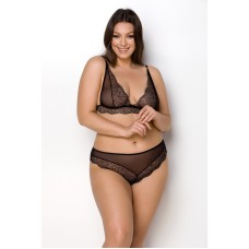 Комплект белья Passion Amberly Set 6XL/7XL black, лиф, трусики бразилиана, люрексовая нить