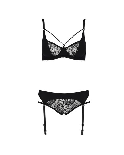 Комплект белья PAULINE SET black S/M - Passion: стрэпы: лиф, стринги и пояс для чулок