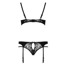 Комплект белья PAULINE SET black S/M - Passion: стрэпы: лиф, стринги и пояс для чулок