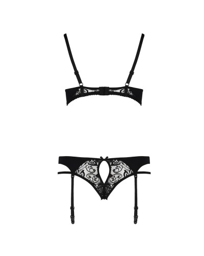 Комплект белья PAULINE SET black S/M - Passion: стрэпы: лиф, стринги и пояс для чулок