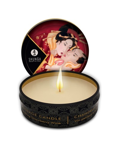 Масажна свічка Shunga Mini Massage Candle – Sparkling Strawberry Wine (30 мл) з афродизіаками