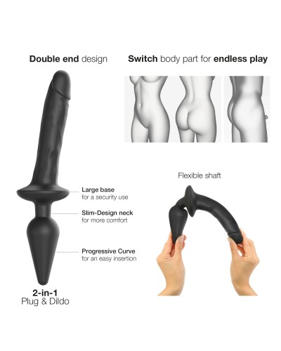 Анальна пробка з дилдо 2в1 Strap-On-Me SWITCH PLUG-IN REALISTIC DILDO Black L, діаметр 4,5/3,4 см