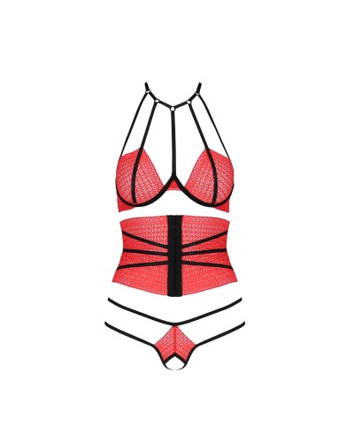 Комплект белья AKITA SET red L/XL - Passion Exclusive: широкий пояс, лиф, стринги