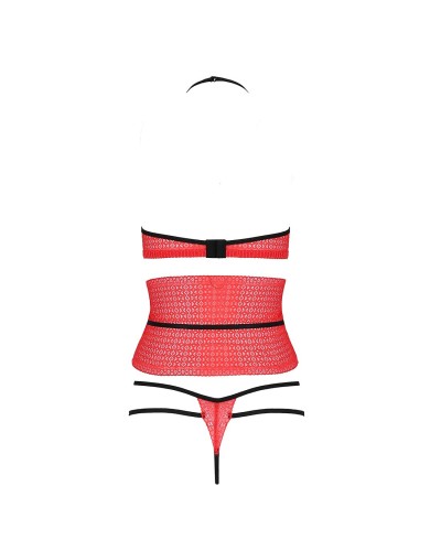 Комплект белья AKITA SET red L/XL - Passion Exclusive: широкий пояс, лиф, стринги