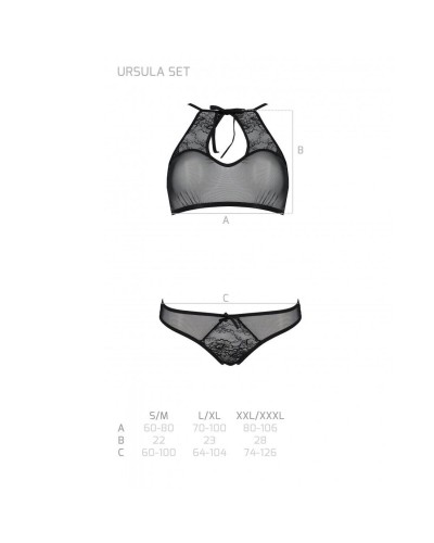 Комплект: бра, трусики з ажурним декором та відкритим кроком Ursula Set black L/XL — Passion