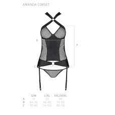 Сітчастий комплект корсет з халтером, зйомні підв'язки та трусики Amanda Corset black S/M - Passion