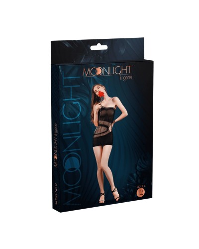 Мини-платье на одно плечо Moonlight Model 12 Black, вертикальная бахрома