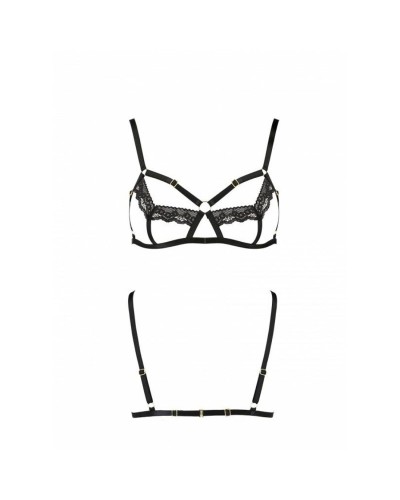 Бюстгальтер-стрепи з мереживом Solon Bra black XXL/XXXL — Passion Exclusive: трусики в комплекті