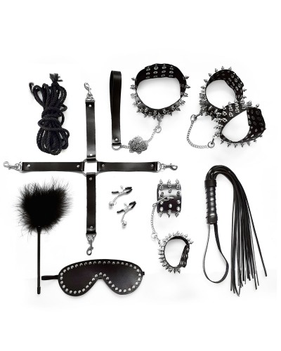 Набор Art of Sex - Spikes BDSM Set Leather, 10 предметов, натуральная кожа, Черный