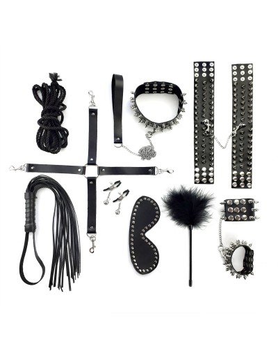 Набор Art of Sex - Spikes BDSM Set Leather, 10 предметов, натуральная кожа, Черный