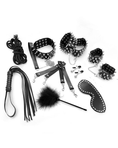 Набор Art of Sex - Spikes BDSM Set Leather, 10 предметов, натуральная кожа, Черный