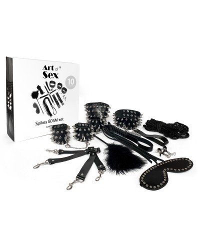 Набор Art of Sex - Spikes BDSM Set Leather, 10 предметов, натуральная кожа, Черный