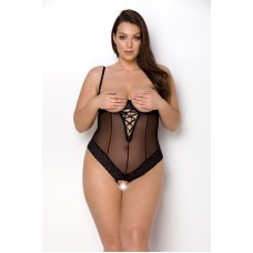 Боди Passion Exclusive North Body 6XL/7XL black, открытая грудь, с доступом, винил и кружева