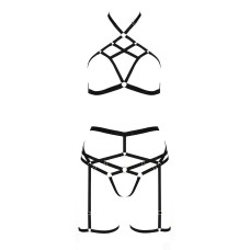 Комплект білизни MORGAN SET OpenBra black L/XL - Passion Exclusive: стрепи: трусики, ліф, пояс