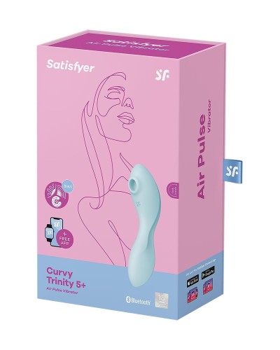 Вакуумный смарт-стимулятор с вибрацией Satisfyer Curvy Trinity 5 (Blue), управление со смартфона