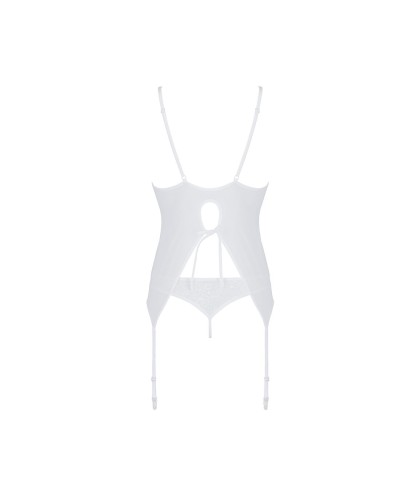 Корсет із пажами, трусики з ажурним декором та відкритим кроком Ursula Corset white S/M — Passion